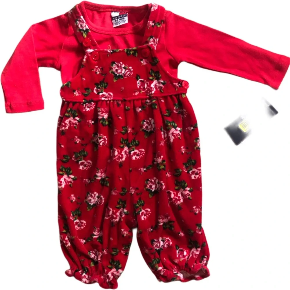Tommy Hilfiger Red Jersey & Floral Jumper Sz 3-6 Mo.